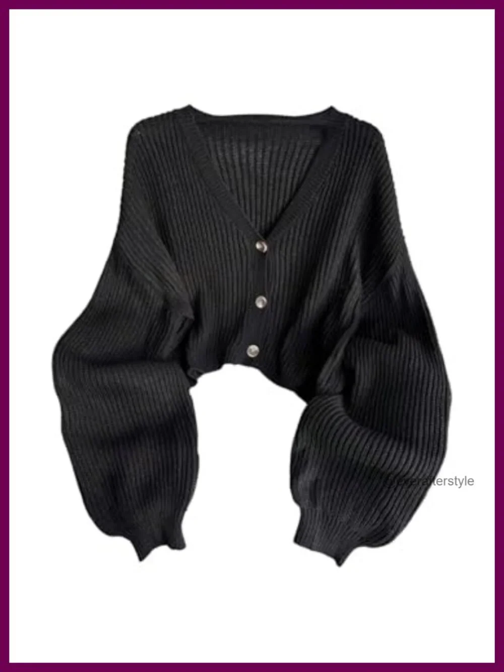 Plus Size Cropped Cardigan Womens Knit Cardigan Button Front V Neck Lantern